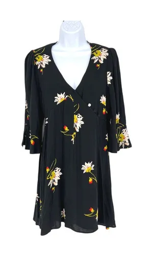 Free People Time On My Side Floral Wrap Mini Dress Black Whimsygoth Size XS thumbnail 1