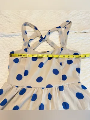 Lottie & Holly Polka Dot Fit & Flare Dress Size 8 Beige Blue Criss Cross Straps thumbnail 10