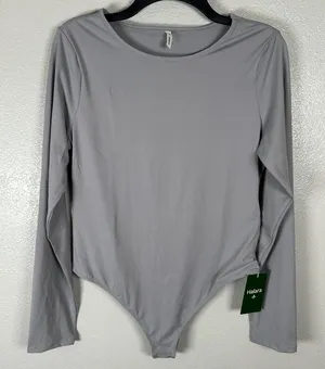 NEW HALARA Crew Neck Long Sleeve Stretch Bodysuit Womens Size Large Gray Basic thumbnail 1