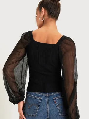 LULU's Sexy Romantic Chic Stretch Long Sleeve Holiday Date Night Party Top thumbnail 3