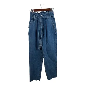 Abercrombie & Fitch Mom Jean Womens 26/2R‎ Blue Paperbag Waist Belted Straight thumbnail 2