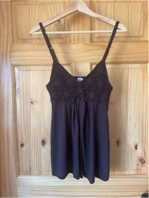 Vintage Crochet Bodice Brown Flowy Boho Cami size medium thumbnail 2