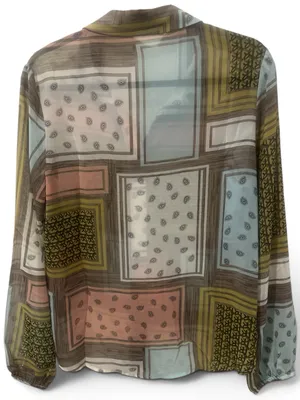 Lg BUCKETLIST Patchwork Print Long Sleeve Blouse in Olive, Pink and Cream thumbnail 3