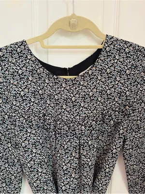 LOFT Ruffle Yolk Neck Tie Waist Long-Sleeve Floral Print Dress thumbnail 5