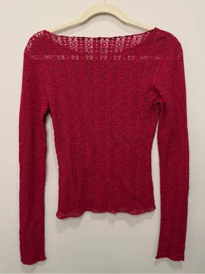 Natural‎ Life Berry Red Lace Long Sleeve Top Size Small thumbnail 5