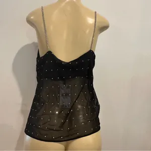 New MNG Chiffon Rhinestone Camisole Top Sz L Black Shirt Limited Edition NWT thumbnail 11