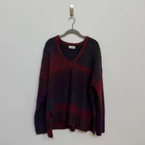 Natural Life XL Oversized Fuzzy V-Neck Sweater Burgundy Purple Wool Blend thumbnail 2