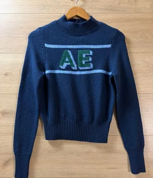 American Eagle Women’s Navy Logo Mock Neck Sweater NWT Small thumbnail 1