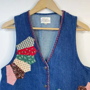 Susan Bristol Vintage Patchwork Embroidered Denim Boho Western Country Vest M thumbnail 2