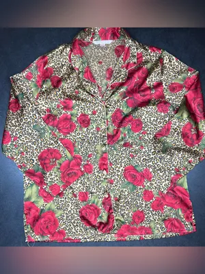 Victoria’s Secret Women’s Size L Y2K Leopard & Rose Print Pajama Set thumbnail 2