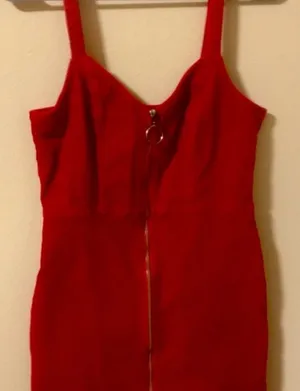 Red Mini Dress with Zipper Size 4 Red Corduroy Dress Trendy & Fashionable thumbnail 1