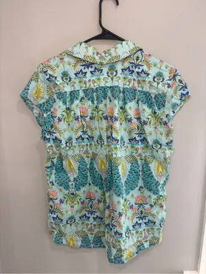 The Cat's Pajamas Peacock Voile 100% Cotton Short Sleeve Women’s Large- TOP ONLY thumbnail 4