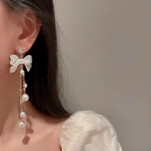 Elegant Bow White Pearl Dangle Drop Earrings for Women,Pearl Earrings thumbnail 4