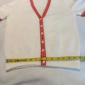 Vintage 60s 70s Arnold Palmer White Cardigan Sweater w/ Red Gingham Trim preppy thumbnail 8