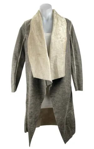 Anthropologie Amadi Camilla Gray Faux Suede Sherpa Long Sleeve Coat Jacket XS thumbnail 1