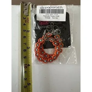 Paparazzi Festively Flower Child Orange Beaded Daisy Hoop Earrings NWT thumbnail 3