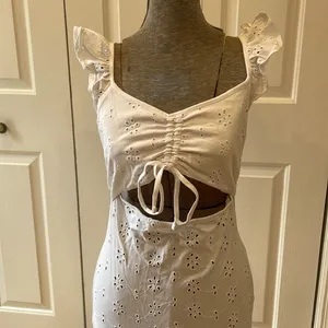 ASOS white cap sleeve eyelit design open midriff mini dress thumbnail 2