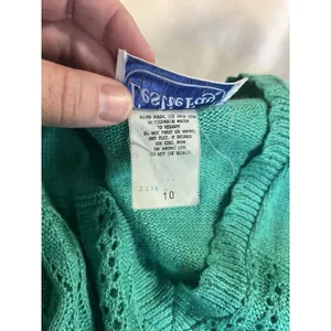 VTG Leslie Fay Sweater Size 10 Green Crochet V Neck Pointelle thumbnail 9