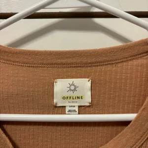 Aerie Offline Ribbed Thermal Oversized Comfy Snap Collar Tan thumbnail 4