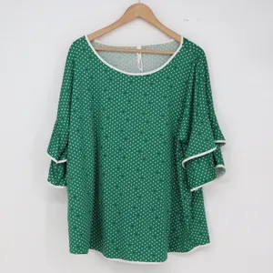NY Collection Blouse Woman 2X Green Polka Dot Ruffle Sleeve Excellent thumbnail 2