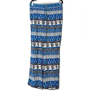 American Eagle large boho wide leg drawstring pants paisley striped blue pink thumbnail 11