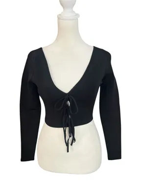 Alice + Olivia Sharee Cropped Pullover Black Size Small NWT Cutout thumbnail 5