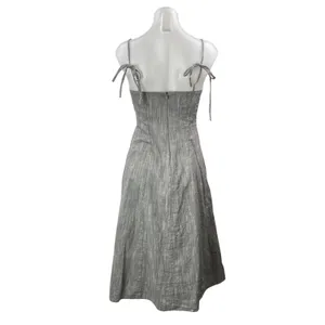 A Dong Silk Gray Sleeveless Tie Cami Square Neck A Line Fit & Flare Midi Dress S thumbnail 3