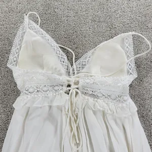 Hello Molly Crochet Lace Dress Womens 4 White Tie Back Summer Beach Vacay Boho thumbnail 11