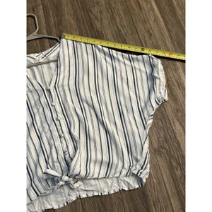 Sim And Sam Womens‎ White Blue Striped 100% Rayon Size Medium thumbnail 11