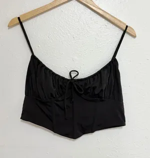 Garage Black Corset Milkmaid Cami Crop Top Women Medium thumbnail 1