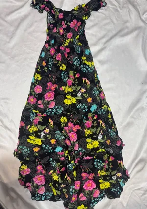 Betsey Johnson Black Maxi Skirt with Pink, Yellow & Aqua Floral Print thumbnail 1