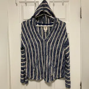 *Billabong Navy & Cream V Neck Knit Hoodie Sweater #U thumbnail 4