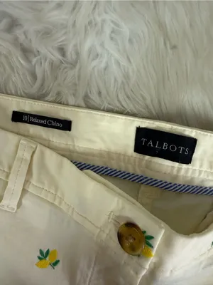 Talbots Relaxed Chino Pants Size 10 Yellow Lemon Embroidered Stretch Cotton thumbnail 7