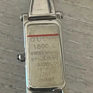 Gucci Silver and Gold Rectangular Watch with Metal Link Band thumbnail 6