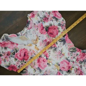 Vintage STARINA Floral Cottage Core Dress SZ M Pink Rose Button Front & Pockets thumbnail 8