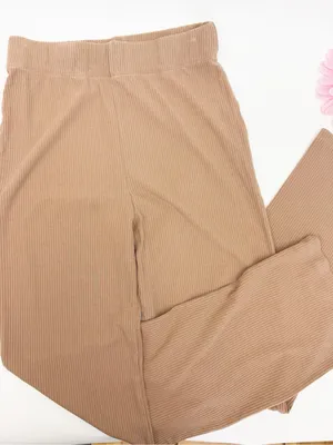 Reformation Whitney Ribbed Wide Leg Lounge Pant Tan thumbnail 6