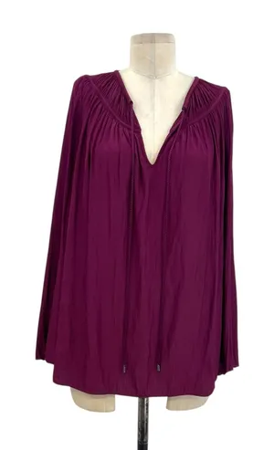 Ramy Brook Blouse Top Long Sleeve‎ Tassels Satin Burgundy Purple Size Large thumbnail 1