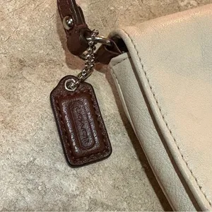 COACH Purse Wrist Clutch Snap Wallet Blue Lined Cream & Brown Leather thumbnail 6