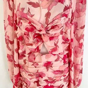 New Floral Print Twist Keyhole Front Long Sleeve Dress Pink Size XL thumbnail 7