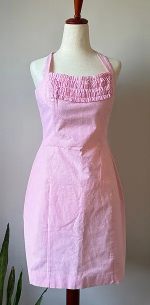 Lilly Pulitzer Pink Halter Sundress Size 6 Classic Mini Dress with Front Ruffle thumbnail 1