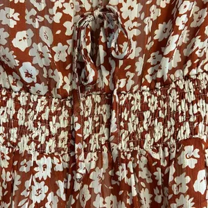 Endless Blue Women’s Dress, Brown with Floral and Gold Pinstripes, Size L thumbnail 6