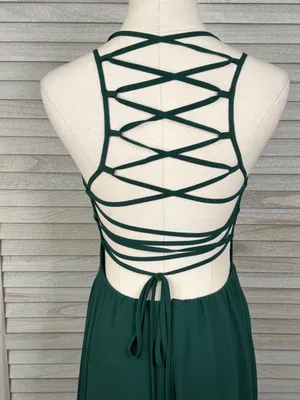 LULUS "Strappy To Be Here" Forest Green Lace Up Maxi Dress Semi Formal/Party-M thumbnail 3