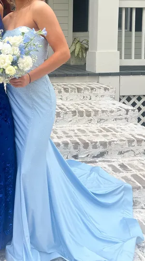 Light blue strapless prom dress with silver sequin. Size XS thumbnail 3