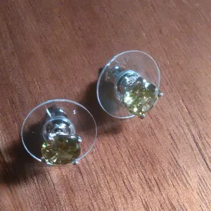Peridot Color Simulated Diamond Sterling Silver Stud Earrings thumbnail 7