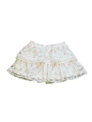 Francesca’s White & Pink Bow Print Ruffle Lace Trim Mini Skirt Feminine Cottage thumbnail 5