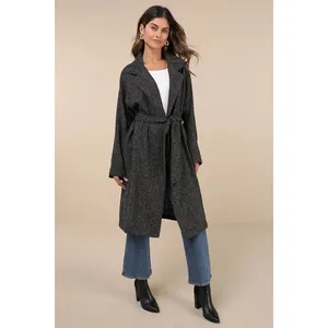 NWT Lulus Prepped Perfection Black White Tweed Trench Coat Size XL Quiet Luxury thumbnail 8