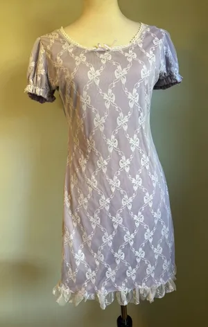 Romwe Lavender Lace Bow Mini Dress‎ Pastel Purple Coquette Ruffle L y2k dainty thumbnail 1