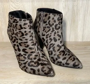 M&S Collection Womens Animal Print Ankle Boots Insolia Heels Tan Leather Size 3/ thumbnail 1