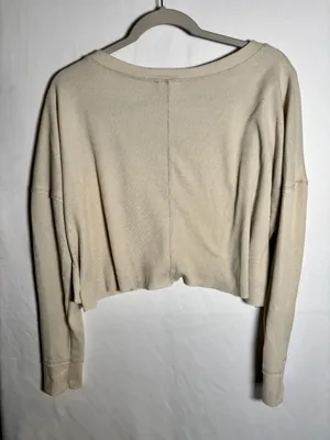 Altar’d State beige waffle knit cropped long sleeve top size S thumbnail 5
