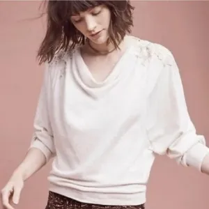 Anthropologie Meadow Rue Cream‎ Bria Embroidered Lace Back Pullover Top Small thumbnail 1